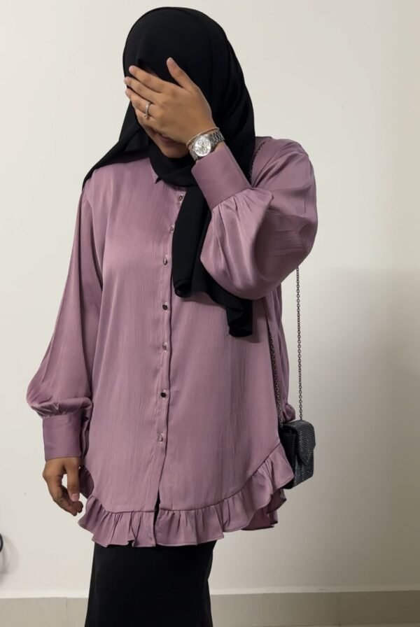 lavender satin ruffle shirts