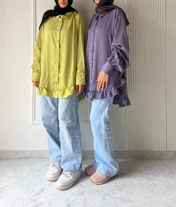lavender satin ruffle shirts