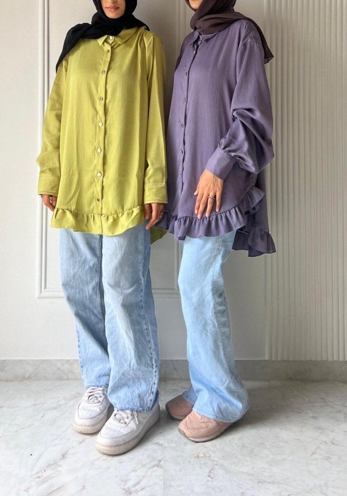 Lavender Satin ruffle shirts
