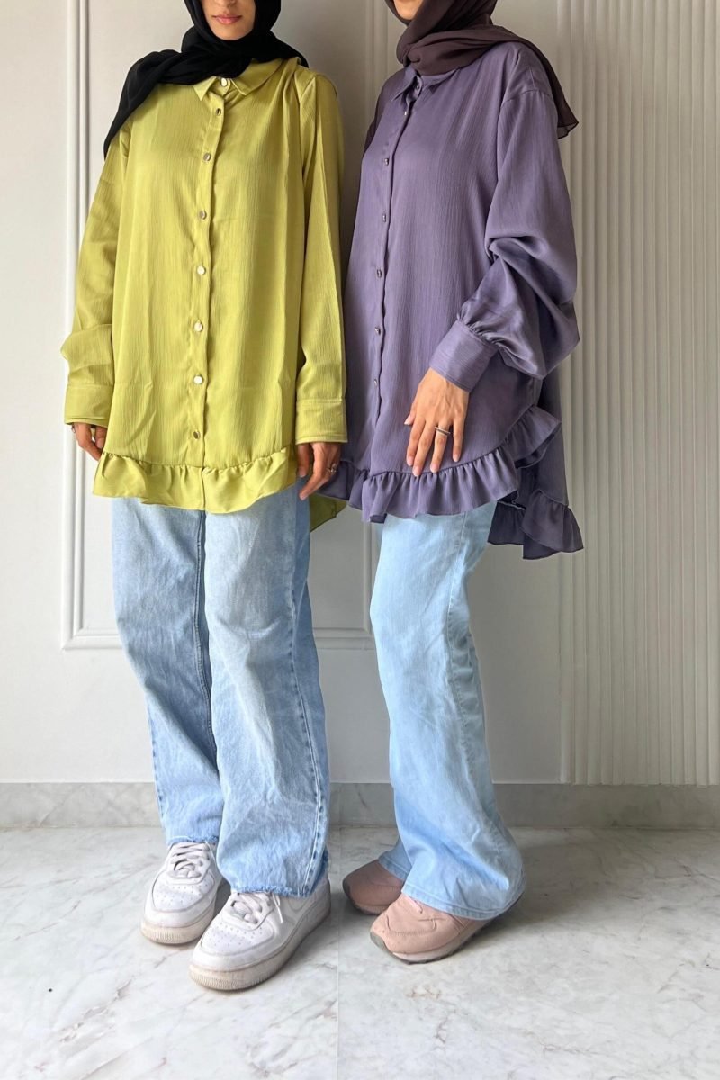 Lavender Satin ruffle shirts